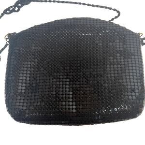 Apri Nights Black Shiny Mesh Crossbody Metal Chain Strap Purse Bag Vintage Type